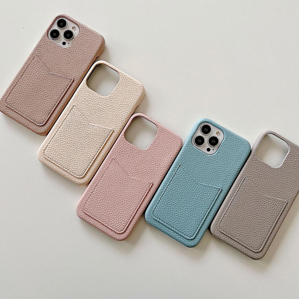 Lychee Pattern Genuine Leather Case With Card Holder For iPhone 17 Pro Max iPhone Air 16 15 14 13 12 11 Phone Shell Back Cover