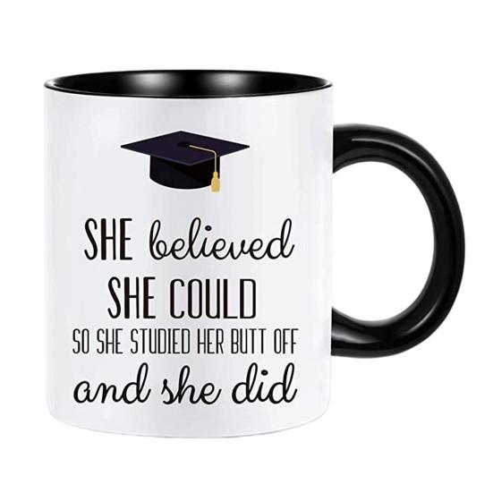 Large Capacity Coffee Cup Graduation Theme Water Cup with Ergonomic Handle Comfortable to