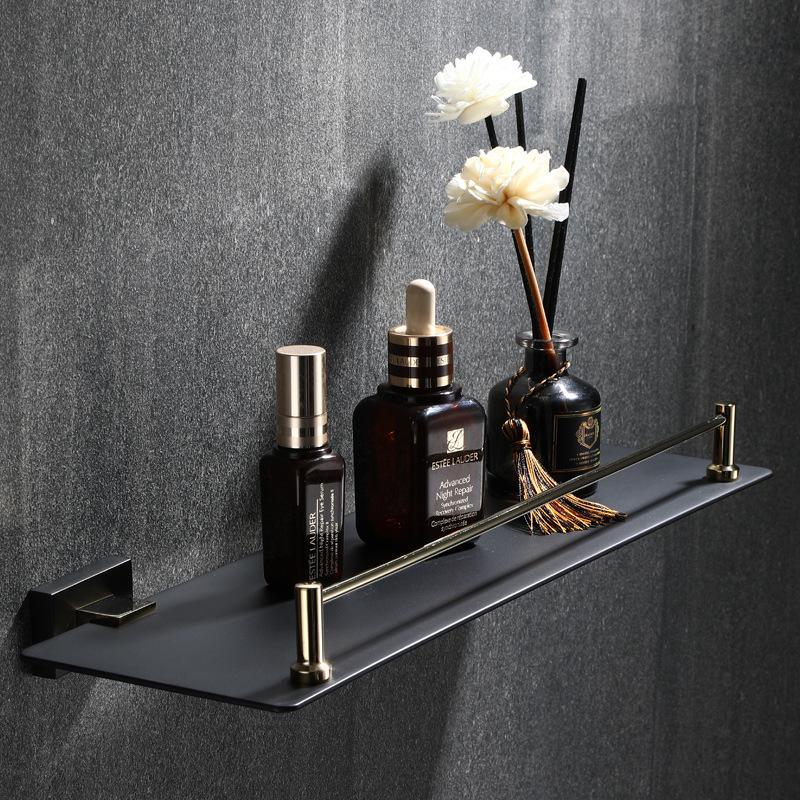 Black Gold Bathroom Shelf 304 Stainless Steel Wall Mounted Storage Rack Dresser Shower Stall Toilet Shelf Bathroom Accessories