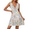 Women's Dress V-neck Sleeveless Casual Floral Print Hem Pleated Dress