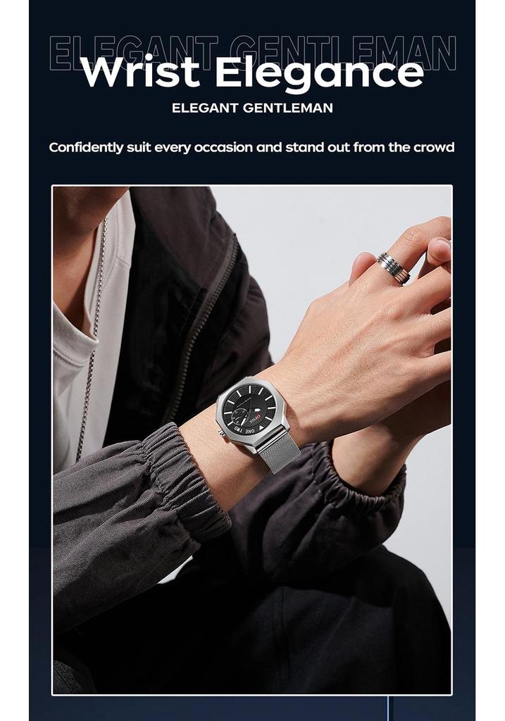 OFNS Octagonal Men's Quartz Wristwatch: Simple Bar Index, Date Display, Waterproof, Business Style, Douyin Inspired.