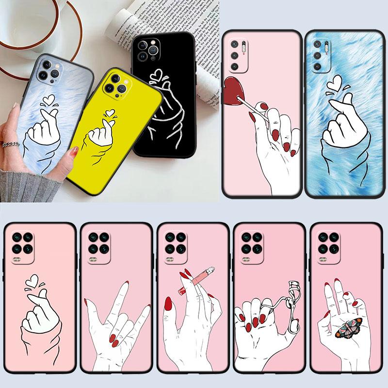 IK54 pink Hand Rose Smoke New High-End Shell Phone Case for Redmi Note 8 9 Pro Max 9S 9T 9C NFC 8T 8A 10A A4