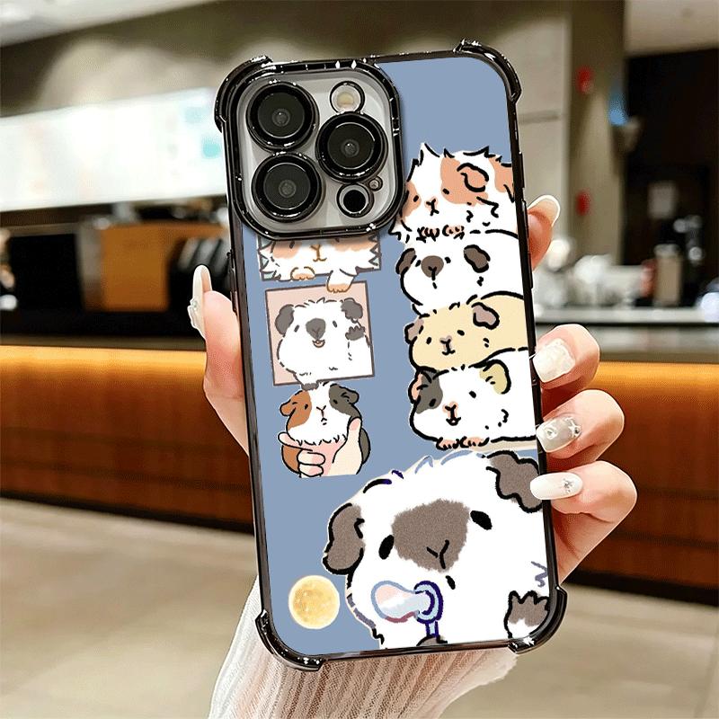 Cartoon Cute Hamster Plating Phone Case For Iphone 16 17 Pro Max Air 16E 14 15 Plus 12 13 Mini Anti-Fall Airabag Cover