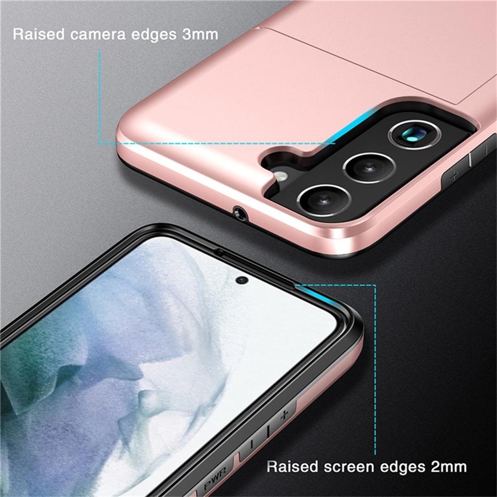 AMORUS For Samsung Galaxy S22 5G Case with Sliding Card Holder PC TPU Phone Back Cover