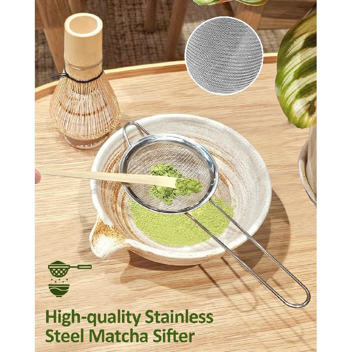 Matcha Whisk Set with Matcha Bowl, Matcha Whisk Holder Matcha Bamboo Whisk, Scoop, Sifter, Unique Gifts for Women Men Girl Friend Home Kitchen Decor