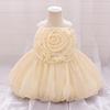 Toddler Princess Dress with 3D Rose Flowers and Shiny Satin Puff Sleeves