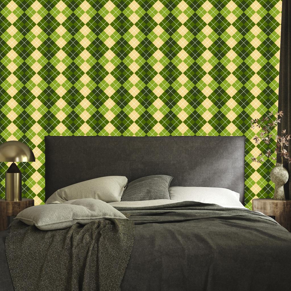 Green Olive and Lime Checkered Wallpaper for Living Room and Bedroom 50x1000