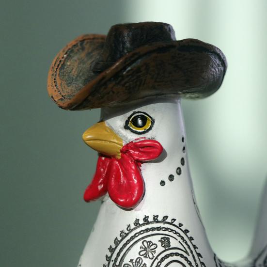 Cowboy Rooster Resin Figurine Cartoon Boot Cock Statue Animal Sculpture Home Office
