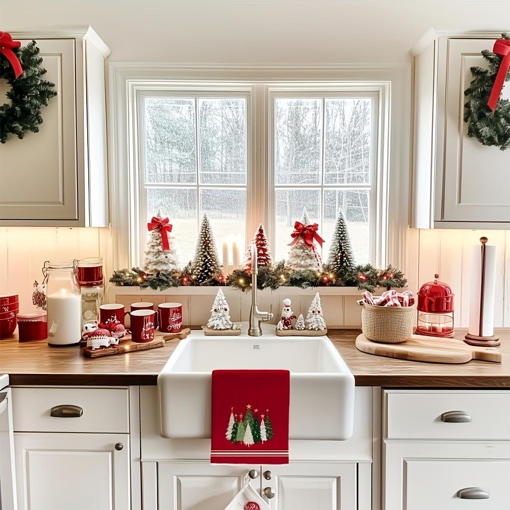 2PCS Star Christmas Tree Pattern Merry Christmas Kitchen Towel Fade-resistant Washable Dish Washing Cloth Water-absorbent
