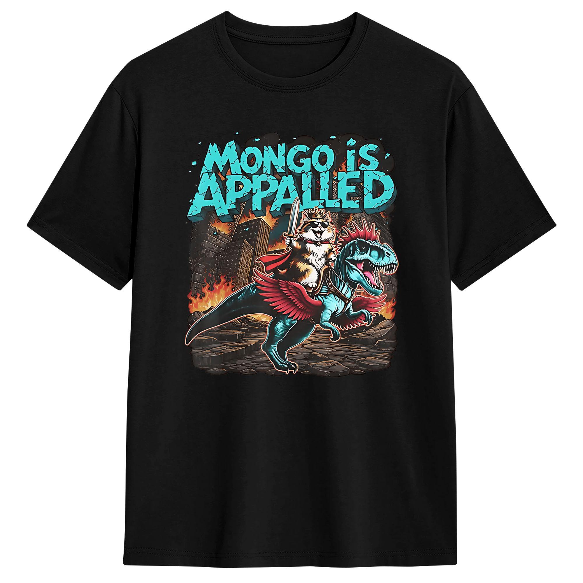 Mongo is Appalled Funny Dino and Cat Cartoon TShirts Unisex Crazy Pure Cotton Tees Round Collar Short Sleeve T Shirt Graphic Tops S