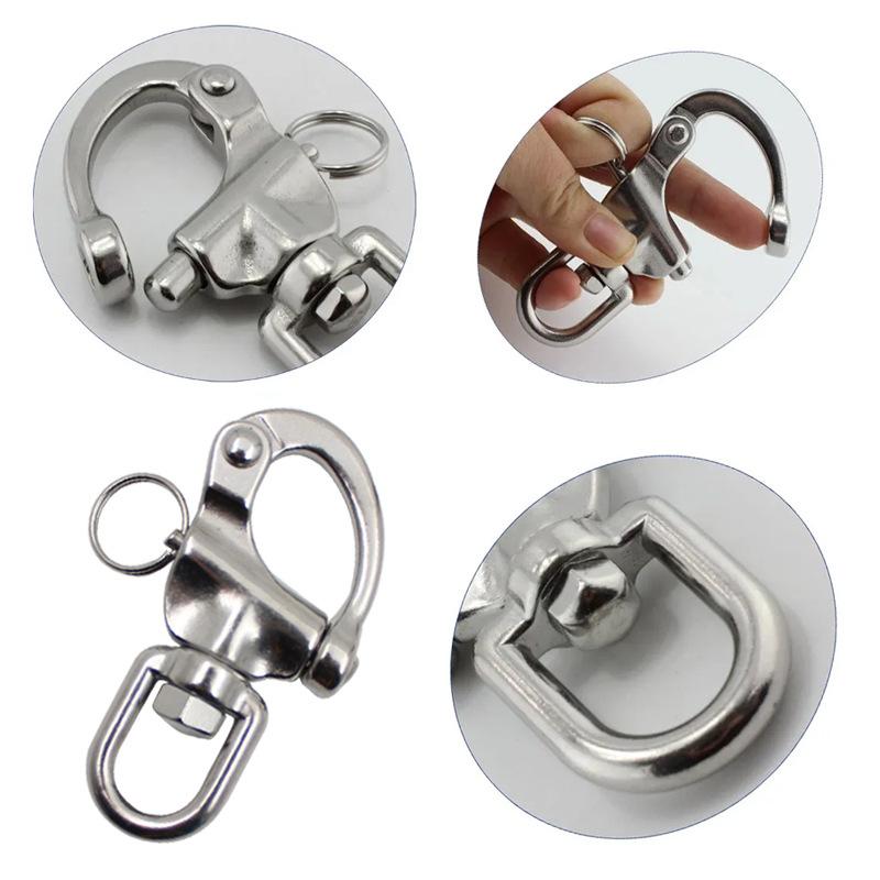 Outdoor Sports 316 Stainless Steel Ring Type Rotating Spring Shackle, Hand Pulled Quick Hanging Shackle, Quick Release Shackle