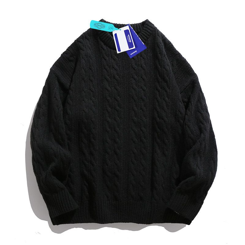 Wassup Trendy Jacquard Sweater for Men, Round Neck, Loose Fit, Ins Style, Versatile, Autumn and Winter Retro Knit Top