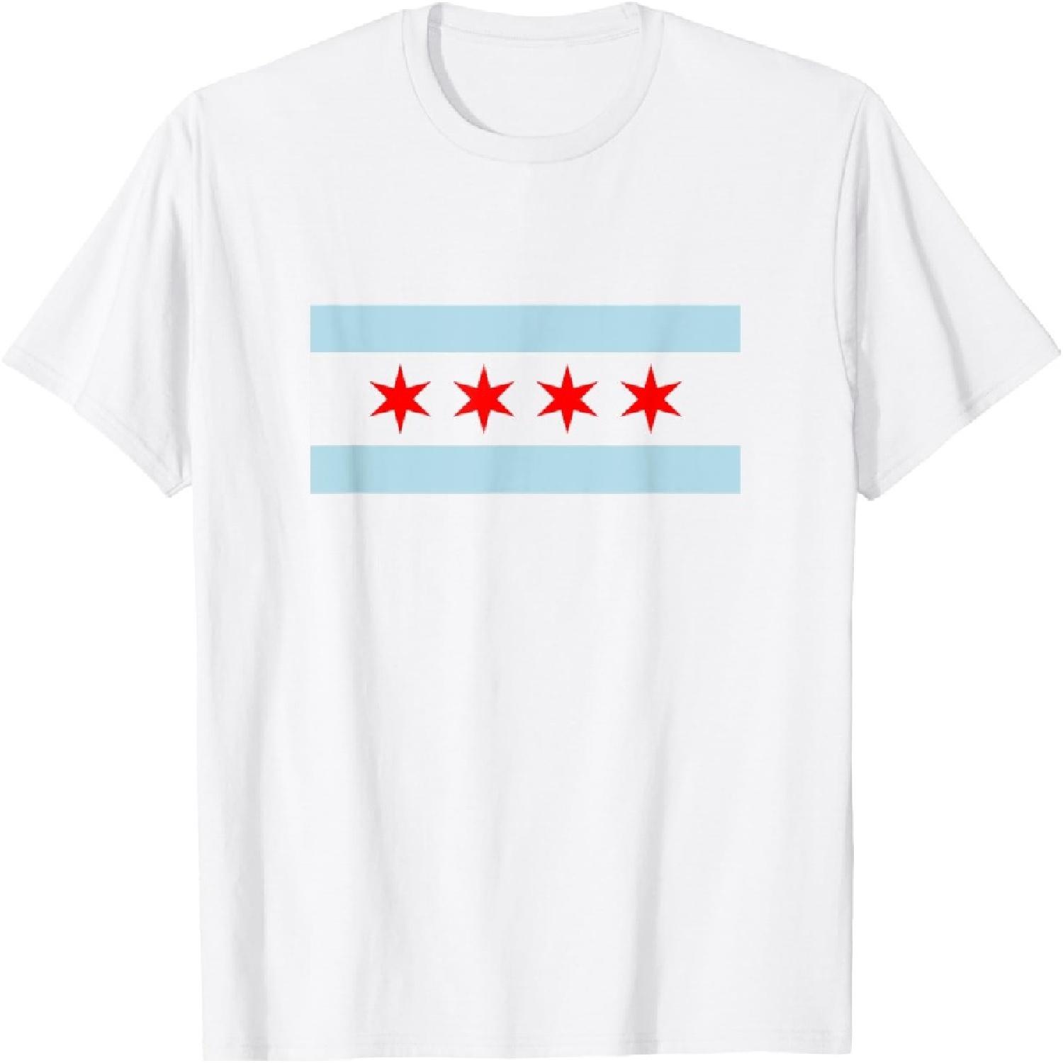 Sweet Chicago Flag Red Six Pointed Stars T-Shirt S