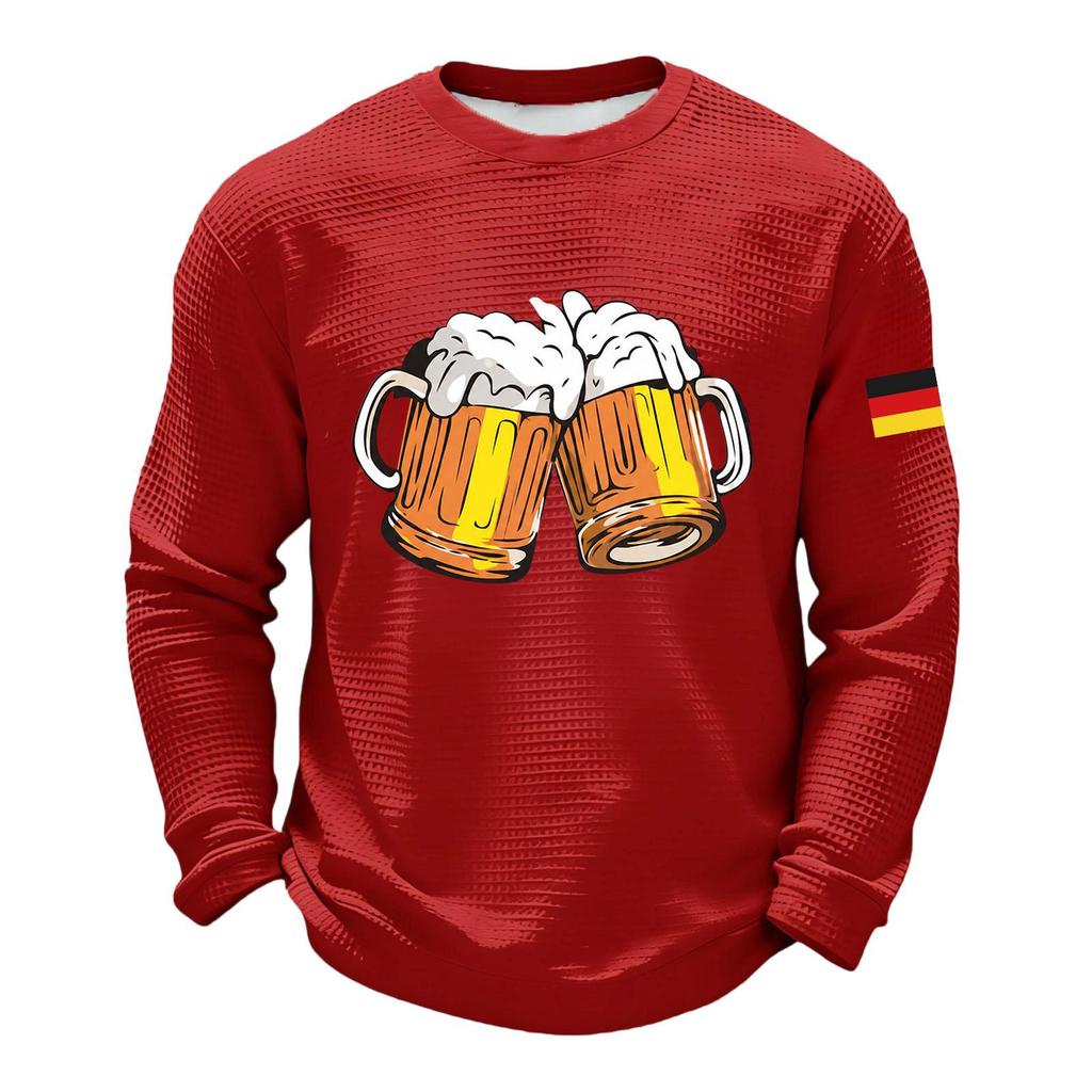 Men's Casual Loose Fit Crew Neck Sweatshirt Beer Festival Print Long Sleeve Pullover Comfortable Everyday Wear