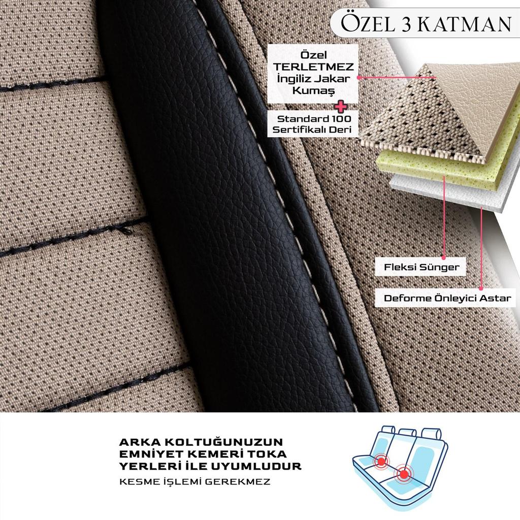 LONDON SERIES BRITISH SPECIAL JACQUARD FABRIC CAR SEAT COVER Beige Black Breathable Fabric