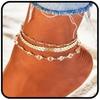 Ushiny Boho Anklet for Women 3 Pcs Rhinestone Foot Chain Summer Beach Jewelry