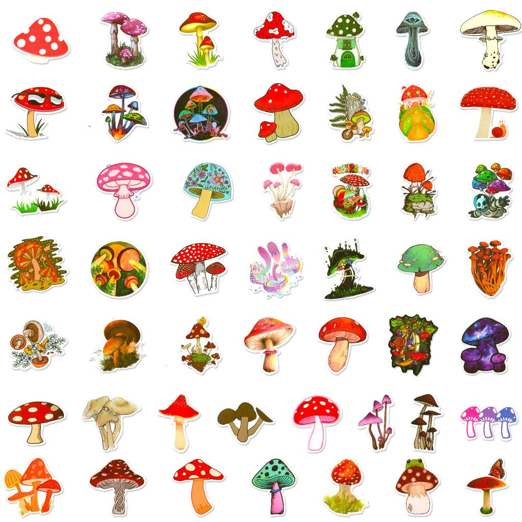 100 Slices Mushroom Sticker Cute Cartoon Mushroom DIY Waterproof and Removable Graffiti Sticker