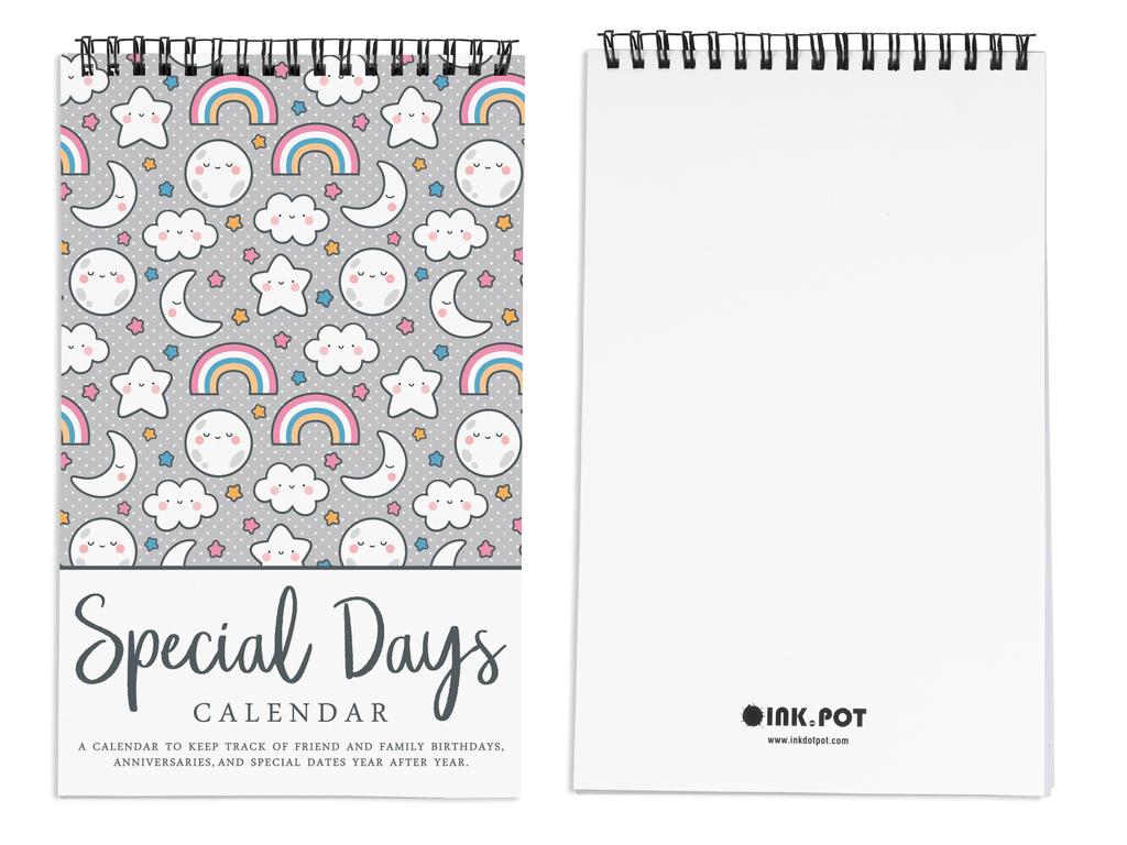 Inkdotpot Star, Moon & Rainbow Perpetual Calendar, Important Dates To Remember-6x9 Monthly and Daily Journal for Special Days