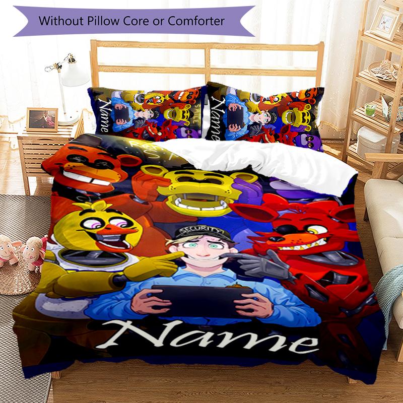 3pcs Custom Name Five Nights At Freddy's Bedding Set Duvet Cover Closure Includes 1 Duvet Cover & 2 Pillowcases for All Seasons Bedroom Decor