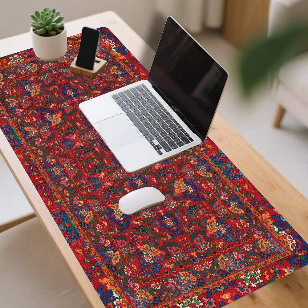 Red Persian Style Mouse Pad XXL Large Desk Mat Non-slip Rubber Lock Edge Gaming Keyboard Mousepad Office Computer Table Mat