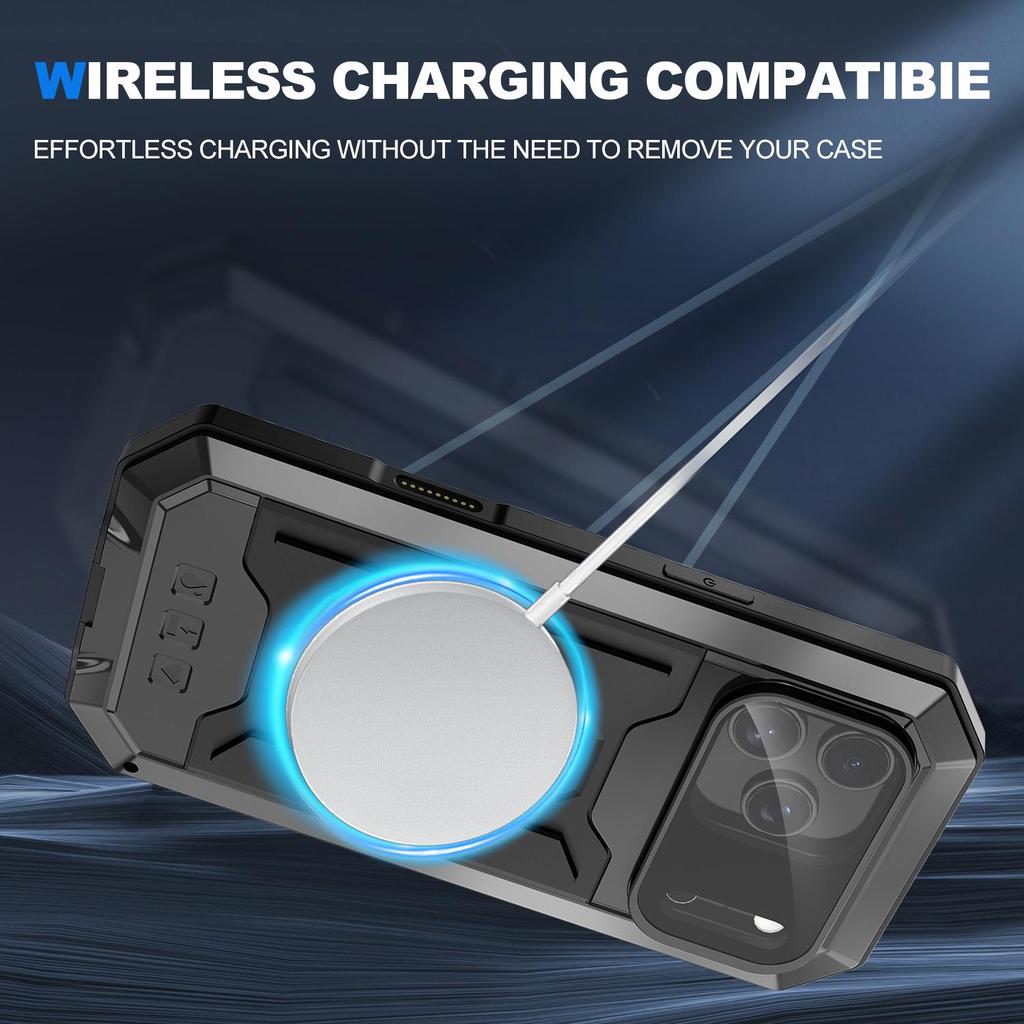 Invisible Stand Metal Tri-Proof Phone Case for iPhone 17/16Pro, Sliding Window Drop-Proof Protective Cover.