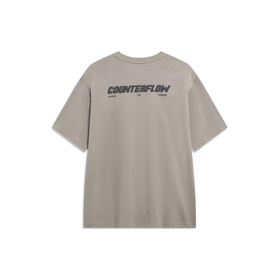 Li Ning CF Letter Round Neck Loose Short Sleeve Drop Shoulder T-Shirt Unisex T-Shirt Pomegranate-Yellow AHSUB19-3