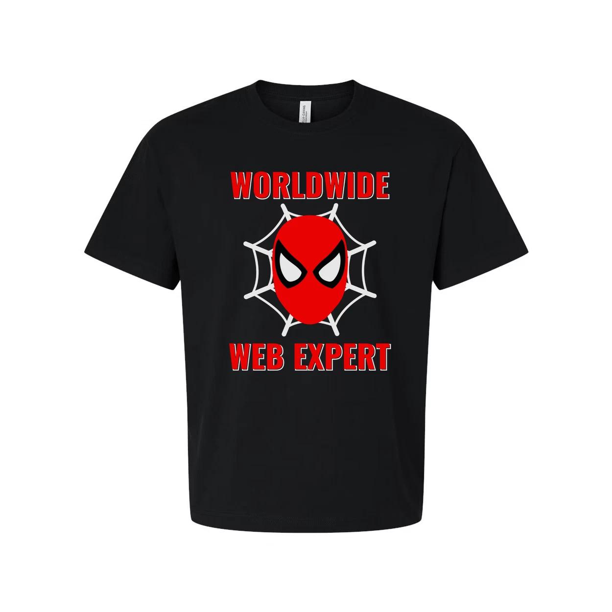 Worldwide Web Expert Unisex T Shirt With Spider Web Graphic And Red Mask Design XL