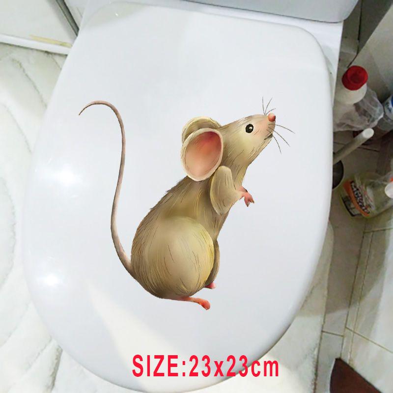 

Мышь смотрит вверх Забавные наклейки для унитаза Мультяшное мочеиспускание Крышка унитаза Наклейка на дверь унитаза Съемный самоклеящийся декор белый