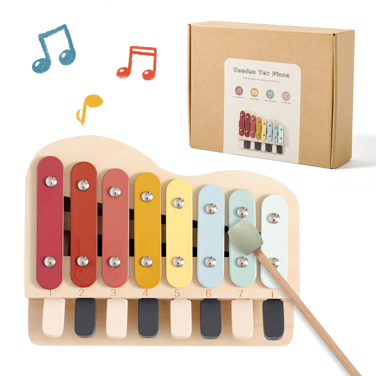 

Let s Make 2-Way Wooden Musical Instrument Toy for Kids, Educational Toy with Piano, Glockenspiel, Major Scale Rhythm, Pretend Play, Wooden Toy