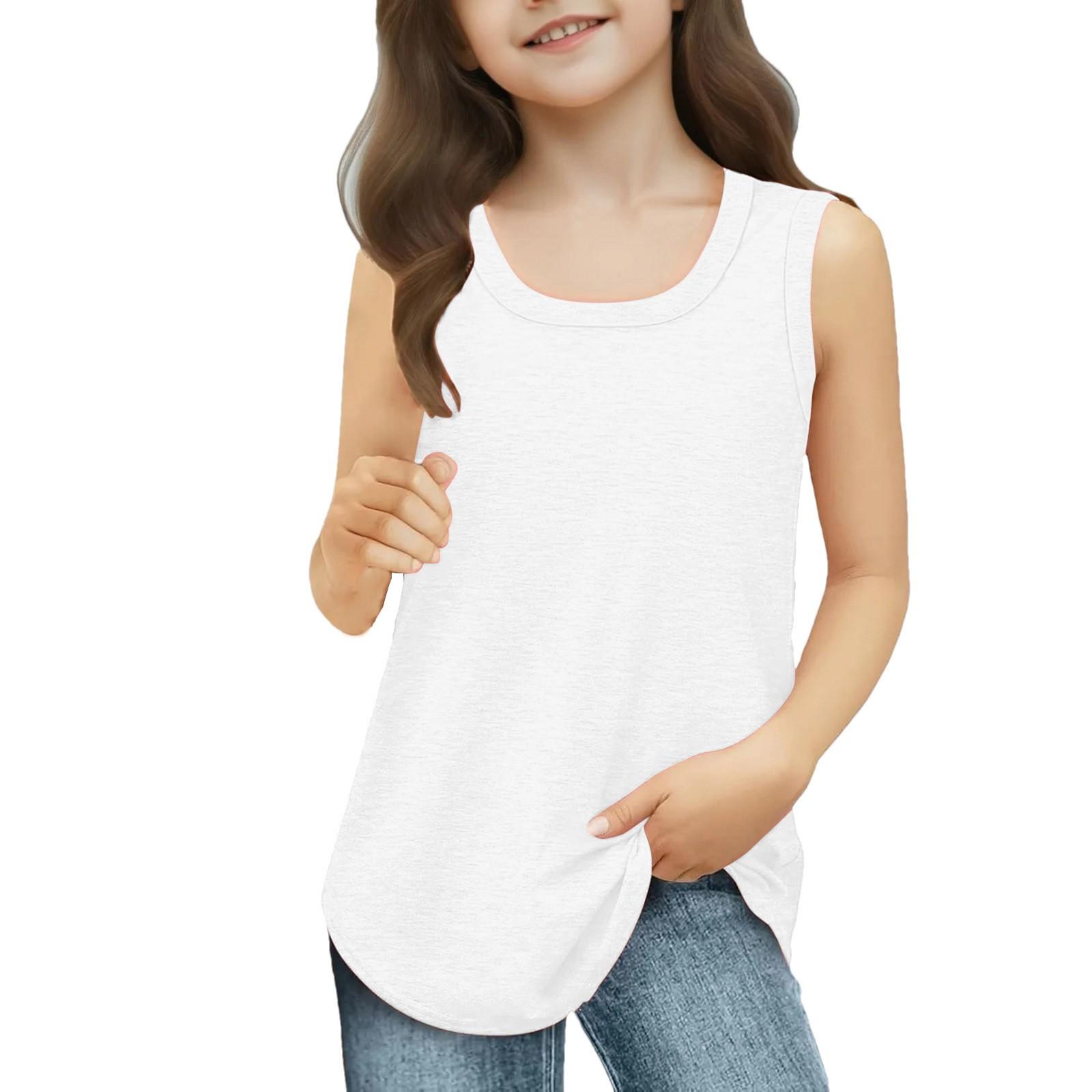 

Девочки Дети Лето Круглый вырез Без рукавов Рубашки Майки 170 белый