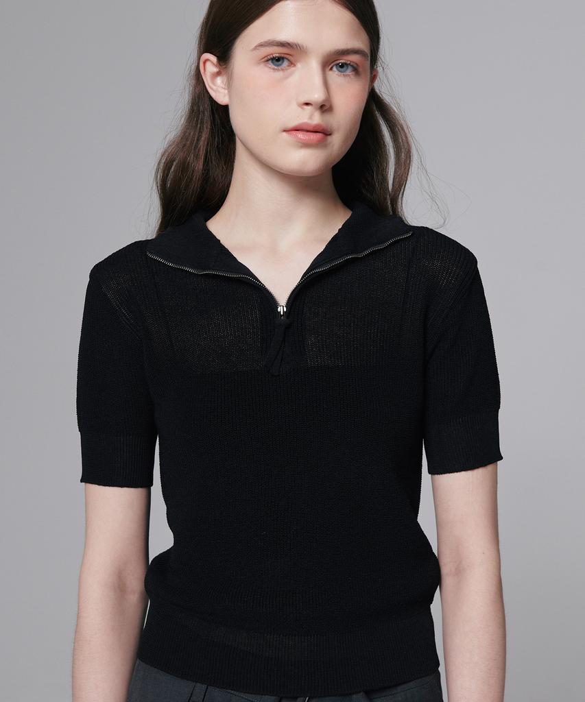 Aussel Half Zip Knit Top Black