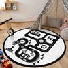 Racetrack Adventure Kids Room Round Rug Monochrome Roadway Circle Carpet Car Track Playroom Mat-Black Kid Room Rug Boys Room