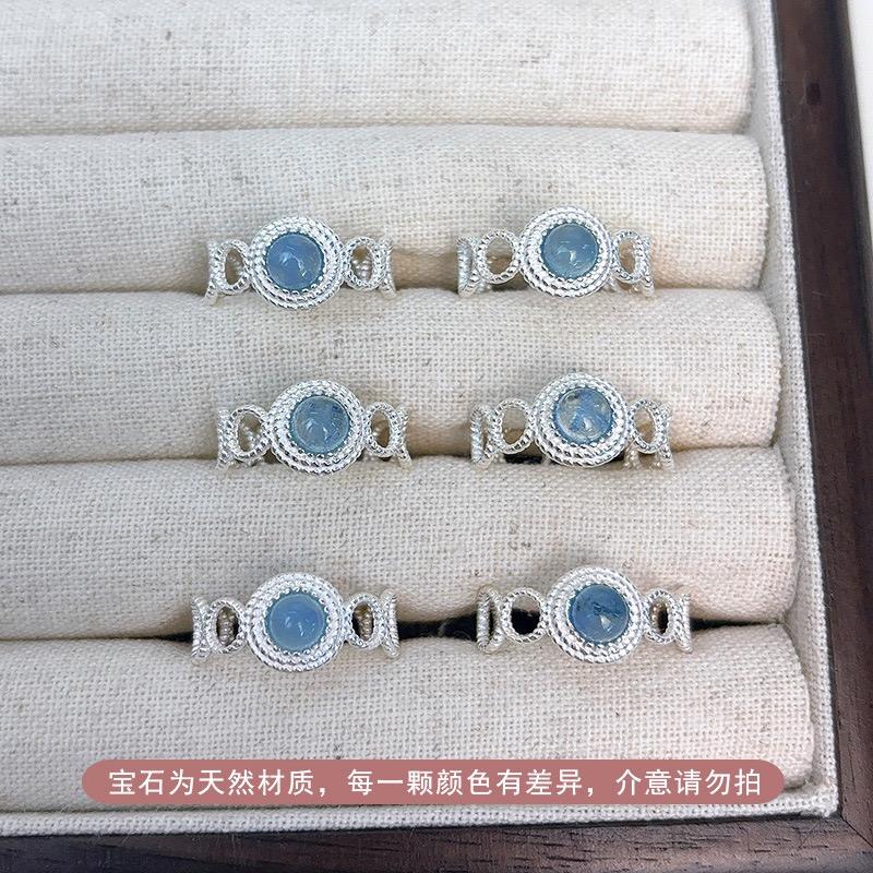 925 Sterling Silver Rings for Women Couple Minimalist Handmade Simple Narrow Blue Stone Ring Fine Jewelry Gift Prevent Allergy