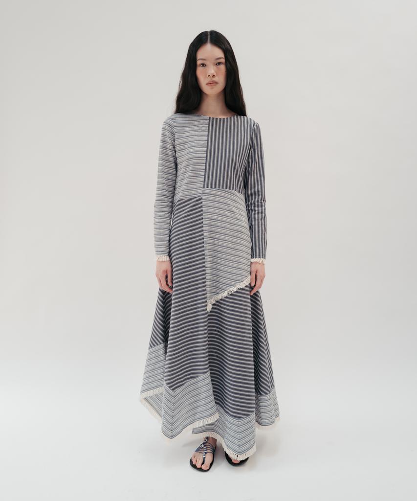 Bopeu Beina Fringe Maxi Dress (Navy Stripe)