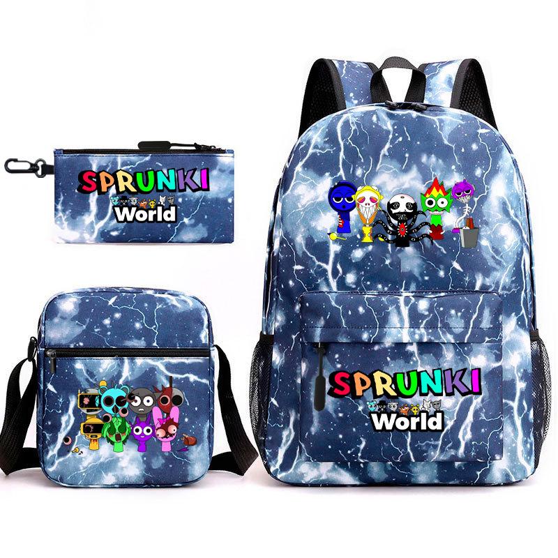 Rhythm Box Game Merchandise Elementary School Bag Sprunki Cartoon Starry Sky Backpack 3-piece Set D
