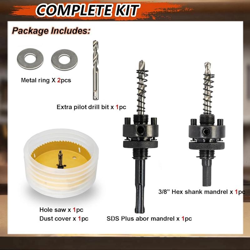 A96I-6-19/64 Hole Saw For Recessed Lights,Hole Saw Dust Bowl For Recessed Lighting 6In Include 3/8In Hex Shank&SDS Plus Arbor