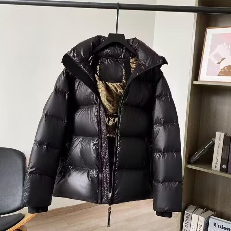 New Black Gold Cotton Clothes Men's and Women's Hooded Winter Straps Thickened Couple's Cold-resistant Cotton-padded Coat