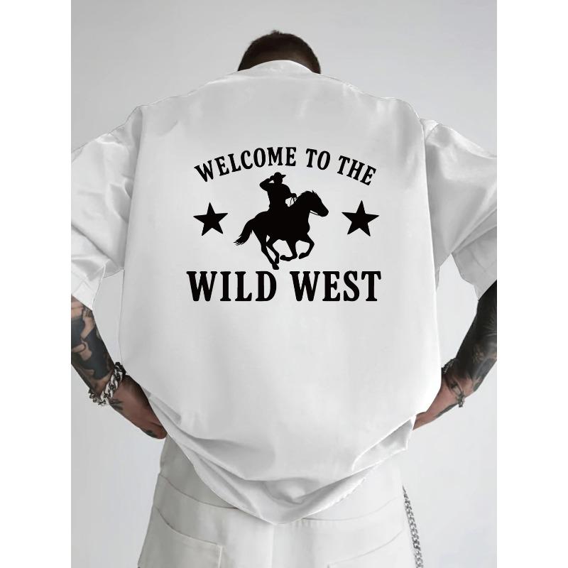

Welcome to the West, a Men s Fashion Trend T-shirt Featuring a Double-sided Western-style Print, This Popular Top Is a Must-have S белый