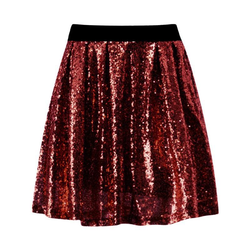 2026 Shimmering Western-style High-waist Slimming Sequins Elastic Waist Pleated Skirt Woman