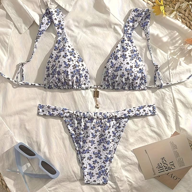 2025 Europejski i Amerykański Strój Kąpielowy Sznurowany z Nadrukiem Damski Trzyczęściowy Seksowny Bikini Plażowe do Noszenia na Basen Termalny