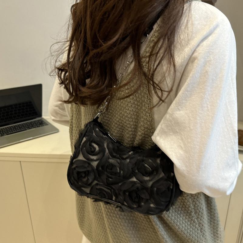 Elegant Rose Flower Shoulder Bag Women's Bridal Underarm Handbag Wedding Clutch Purse Evening Party Bag