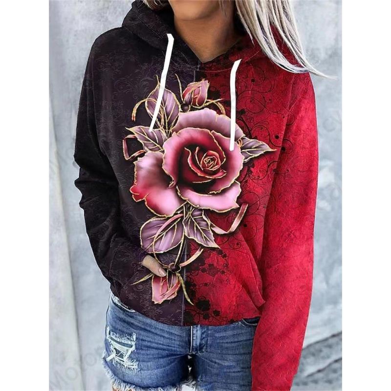 Rose Floral 3d Print Hoodie Women Fashion Oversized Hoodies Women Sweats Flower Coat Sweatshirt With Pocket Pullovers Sudaderas