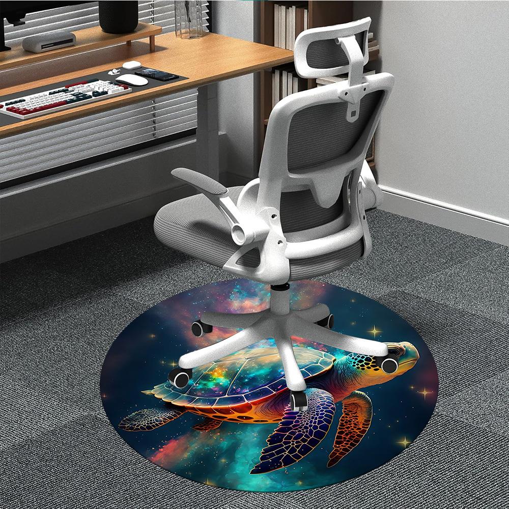 1PC Galactic Ocean Turtle Office Round Area Rug, Mat Suitable For Office, Under Office Chairs Bedroom Living Room Home Decor, Room Deco