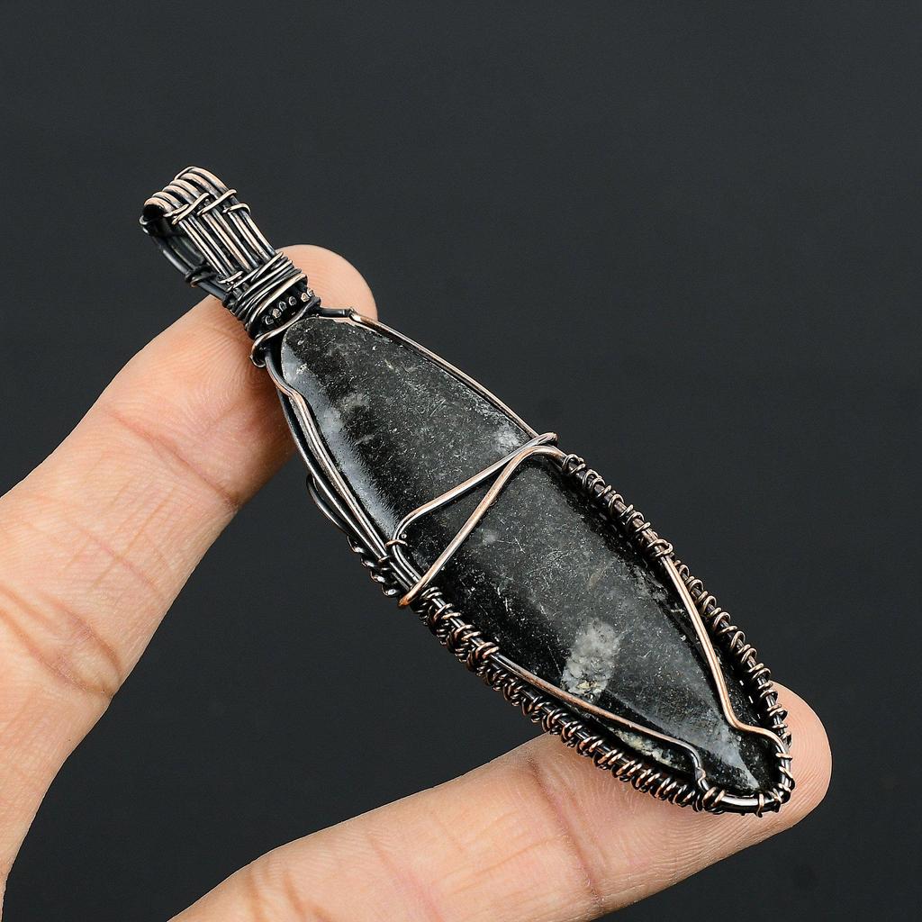 Orthoceras Fossil Jewelry, 999 Copper Wire Wrapped Pendant Handmade Gemstone Jewelry, Gifts For Wedding Pendant