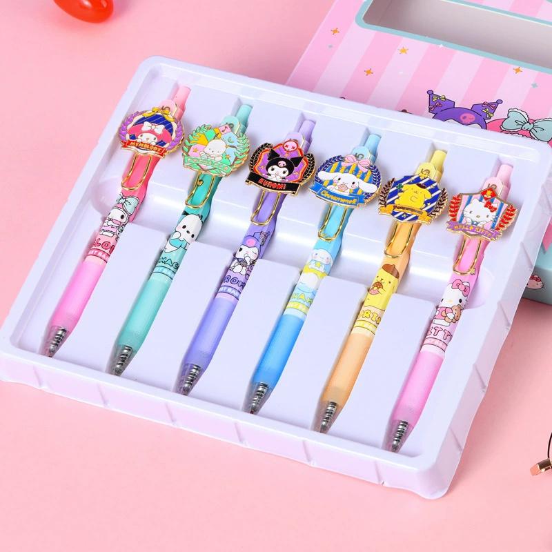 

6Pcs High Aesthetic Sanrio Series Click Gel Pen Set 05mm Needle Point Student Stationery School Supply Gift Present Prize Cute Kawaii Back To School S Random style 6Pcs