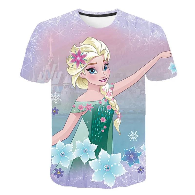 2026 New Summer Disney Frozen 3d Print T-Shirt Anna Elsa Printing Girls Tops Frozen Snow Queen Anna Elsa Cartoon Print Shirts