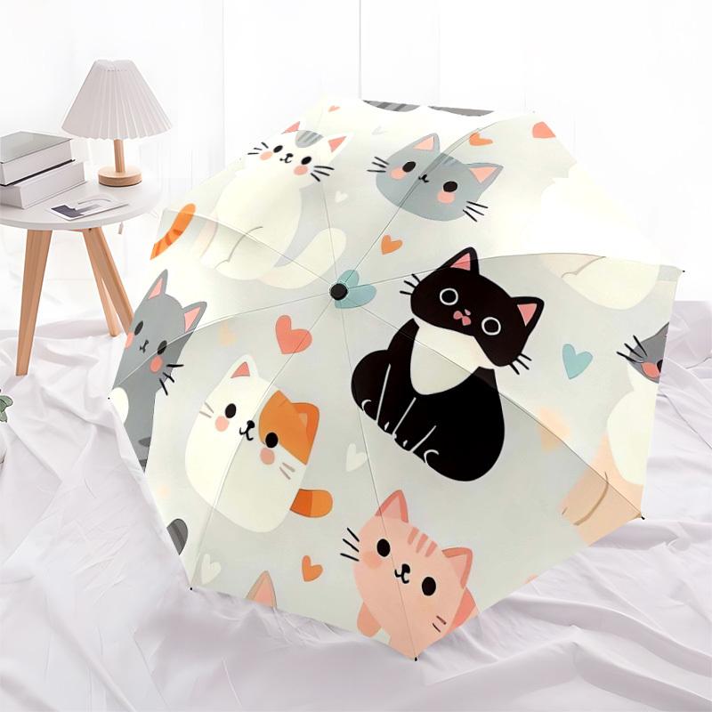 1pc Cute Cats Pattern Umbrella with Plastic Handle,Suitable for All Seasons Home Travel Outdoor UmbrellaDD556