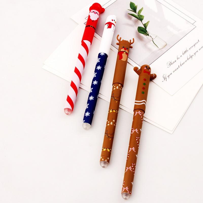 4Pcs Christmas Themed Erasable Gel Pen Cute Santa Claus Snowman Elk Gingerbread Man 4 Colors Pens Student Stationery Gift