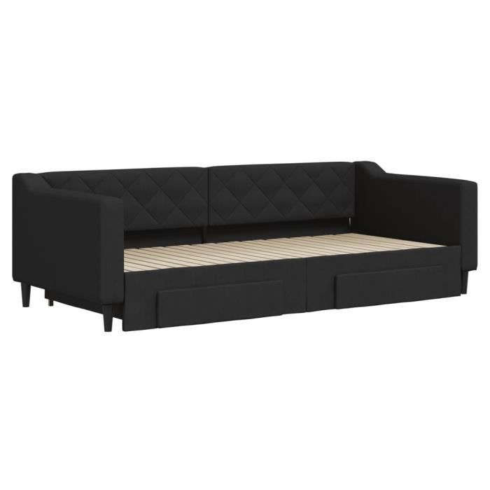 VidaXL Daybed with Trundle and Drawers Black 90x200 Cm Fabric 3197464