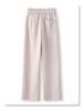 2024 New Beige Wool Blend Women's Wide-Leg Pants - Autumn/Winter Casual Straight-Leg Style